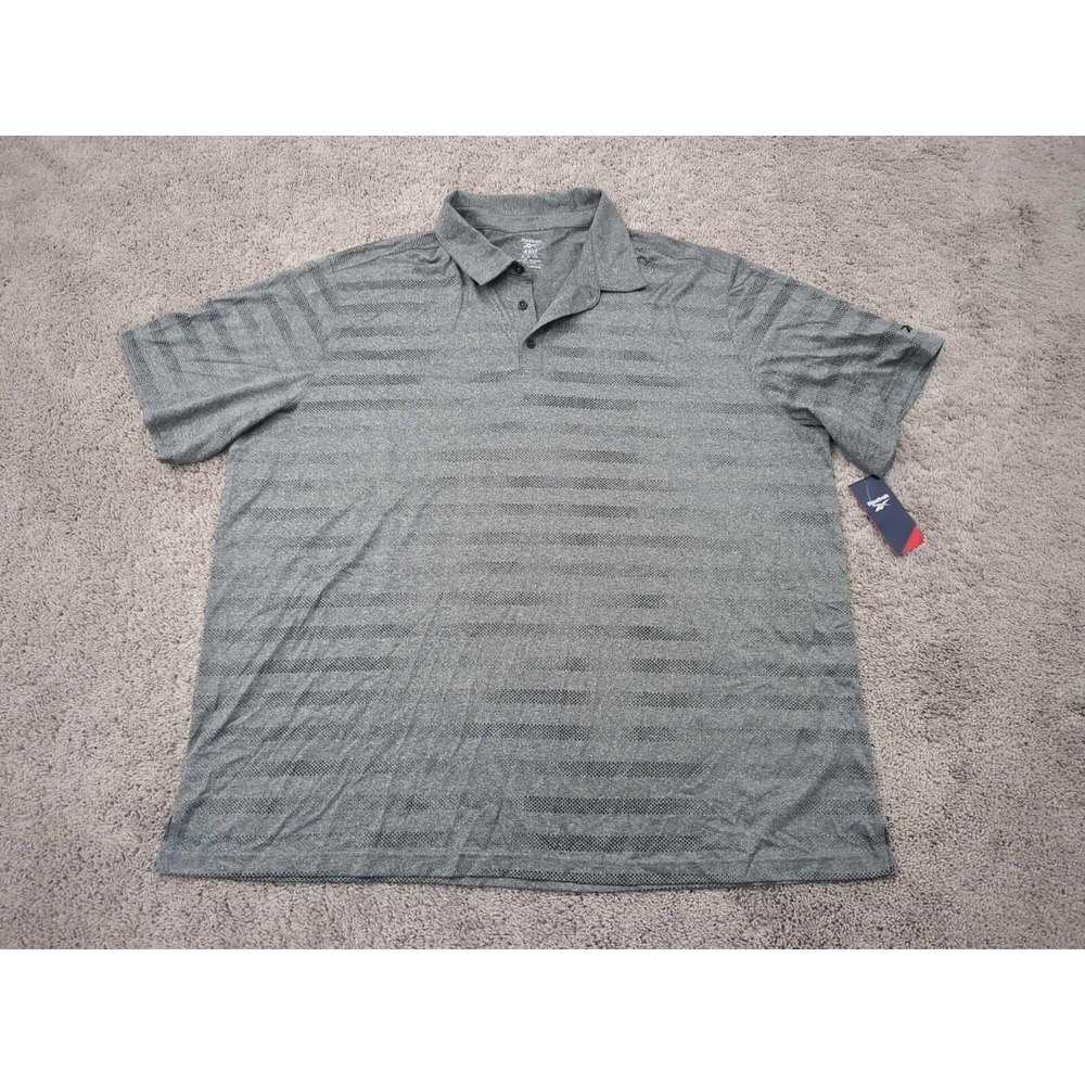 Reebok Polo Shirt Mens 4XLT TALL Gray Striped Speedwick‎ Golf Athletic Casual